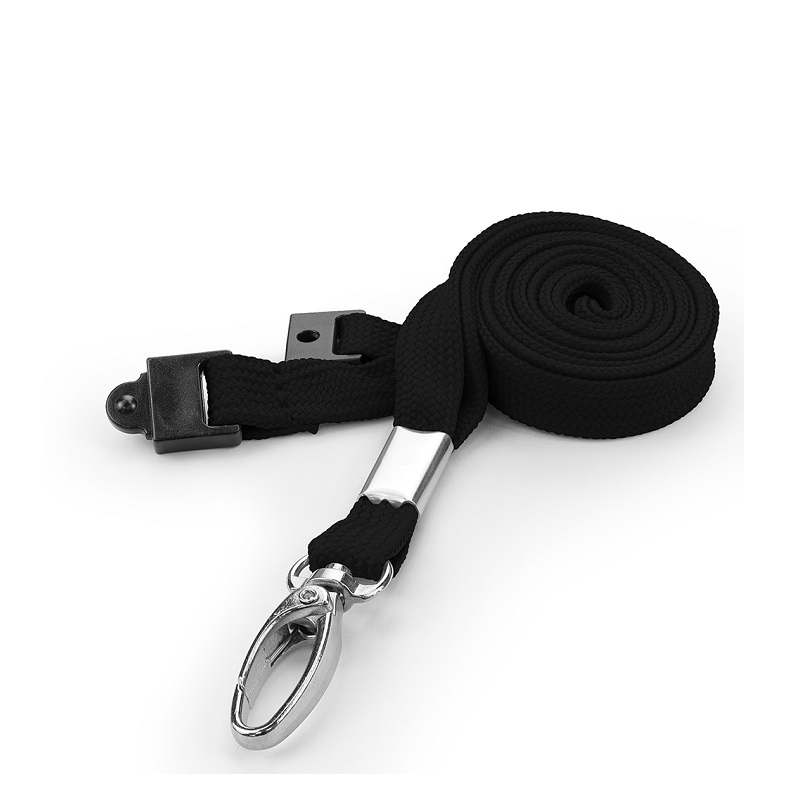 Billede af Sort tubevævet / rør strikket Lanyard / Halssnor / Keyhanger / Nøglesnor / Halsrem 10 mm med metal karabinhage. RPET. Breakaway / break-away. 60270651